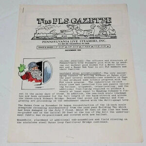 The PLS Gazette Pennsylvania Live Steamers News Bulletin December 1984